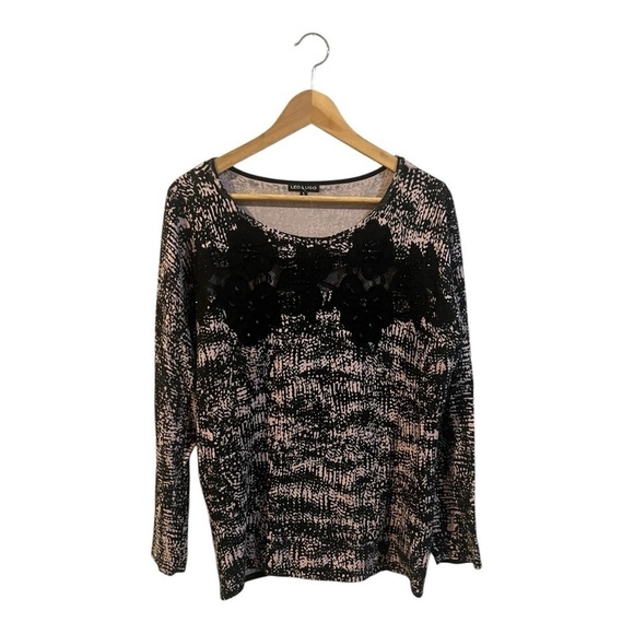 Leo & Ugo Size 5 Beaded Lace Sweater Lavender Black XL (5) - Picture 2 of 8